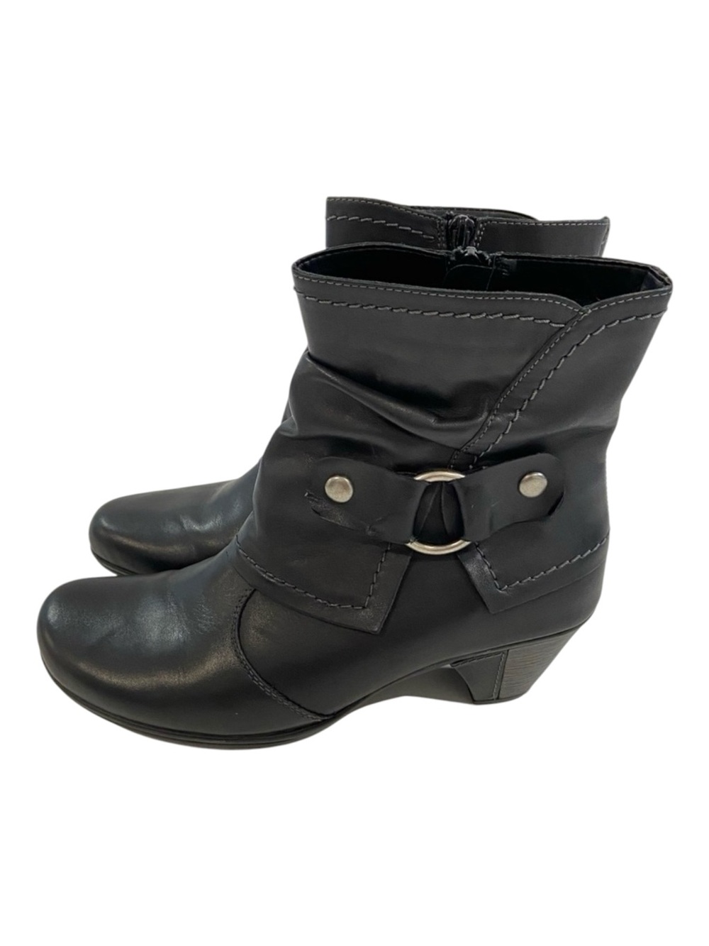 Remonte black leather ankle boots buckle strap side zip european style 38 NWOT
